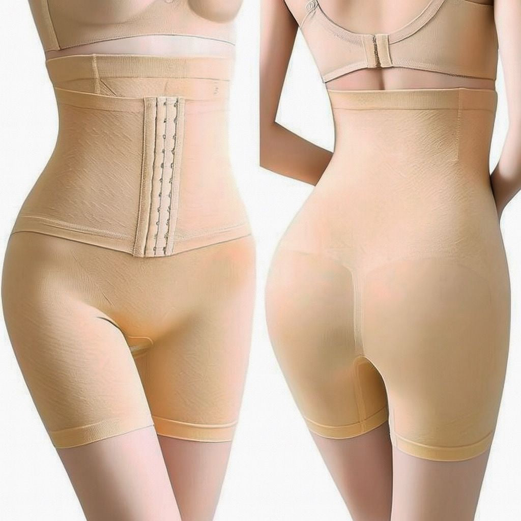 Short gainant taille haute beige